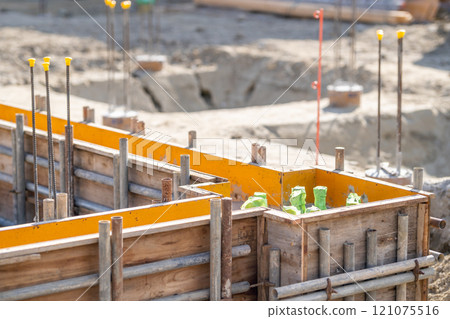Formwork work, foundation work, construction site 121075516