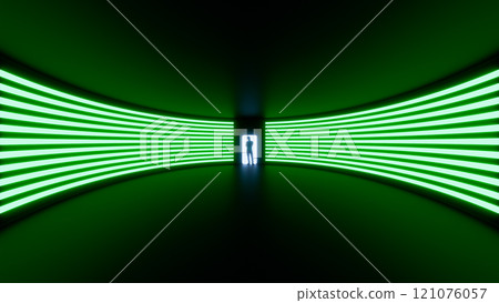 In a futuristic room 121076057