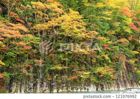 秋葉染紅的松川谷玄武岩 121076992