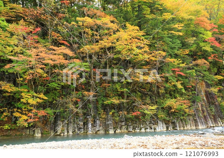 秋葉染紅的松川谷玄武岩 121076993