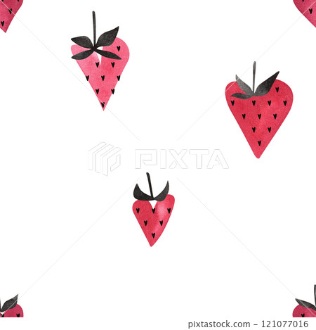Playful pink glamorous sexy strawberries. Seamless watercolor pattern for textiles, boxes, packaging, wrapping paper for Valentine's Day. 121077016