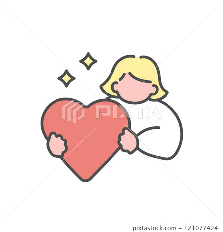 Simple woman illustration holding a heart 121077424