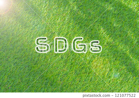 SDGS letters on grass background SDGS letters on grass background 121077522