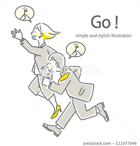 一個簡單而時尚的線條畫插圖，描繪了一個致力於職業發展的積極商人 121077846