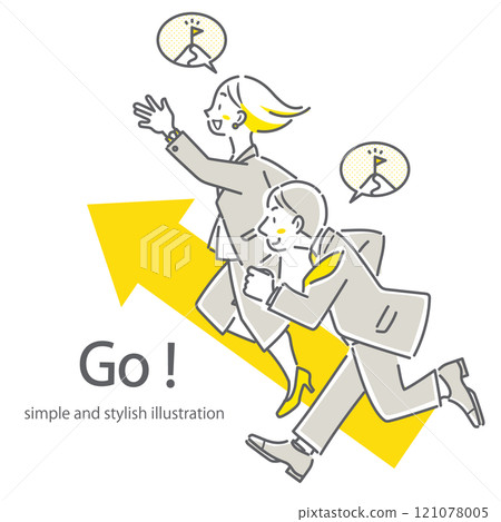 A simple and stylish line drawing illustration of a positive business person aiming for career advancement 121078005