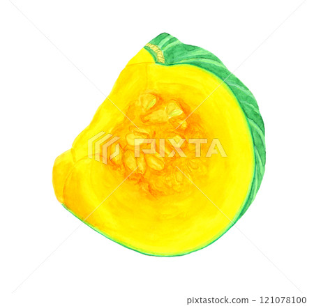 Illustration of a pumpkin cut into quarters 121078100