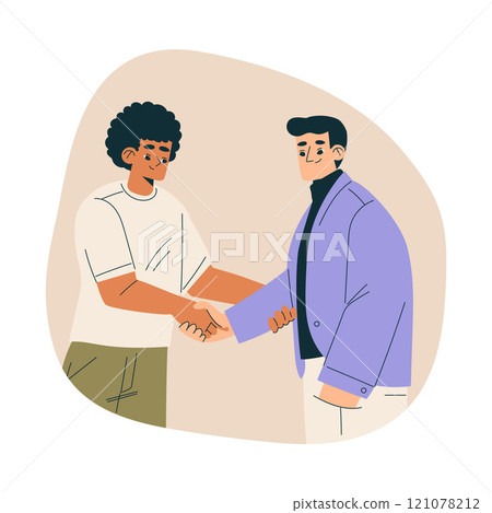 Man Character Shaking Hands after Completed the Deal Vector Illustration 121078212