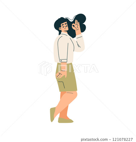 Woman Character Stand Showing Ok Hand Gesture Vector Illustration 121078227