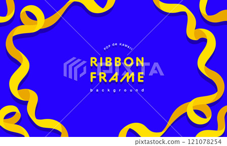 Blue and yellow ribbon banner design. Vector illustration material on a pop and cute blue background. Blue and yellow ribbon banner design. Vector illustration material on a pop and cute blue background. 121078254
