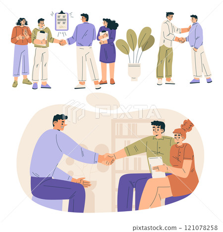 People Character Shaking Hands after Completed the Deal Vector Set 121078258