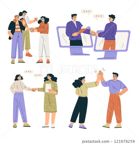 People Character Shaking Hands after Completed the Deal Vector Set 121078259