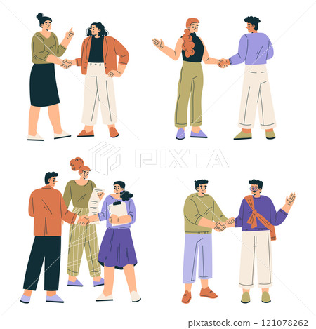 People Character Shaking Hands after Completed the Deal Vector Set 121078262