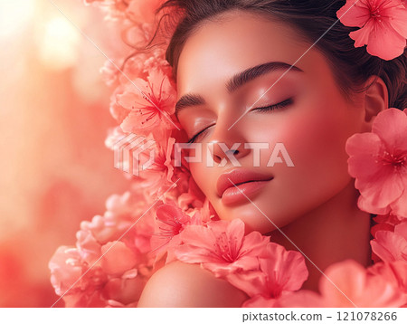 Natural beauty in harmony with pink flowers Natural beauty in harmony with pink flowers 121078266