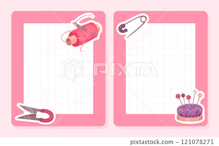 Empty Note Card with Sewing Tools and Handcraft Equipment Vector Template 121078271