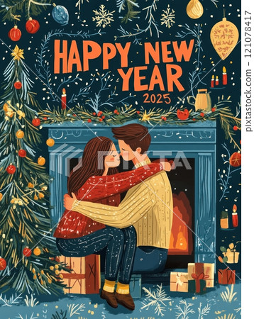 man with woman on christmas and new year 121078417