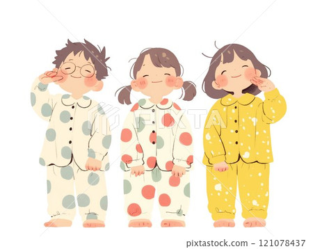 Smiling kids in pajamas 121078437