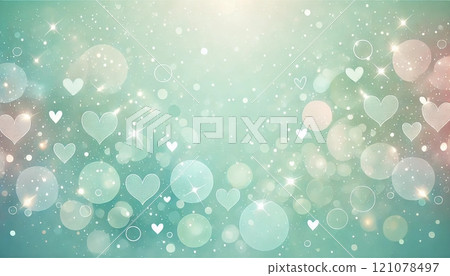 Emerald green and peach heart bokeh background ~ A gentle melody of light ~ 121078497