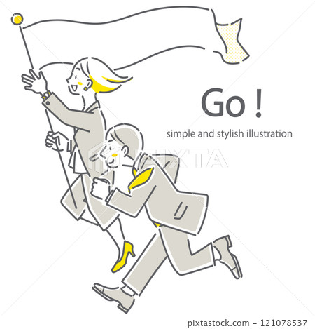 Positive young business leader leading a team Simple and stylish line drawing illustration 121078537