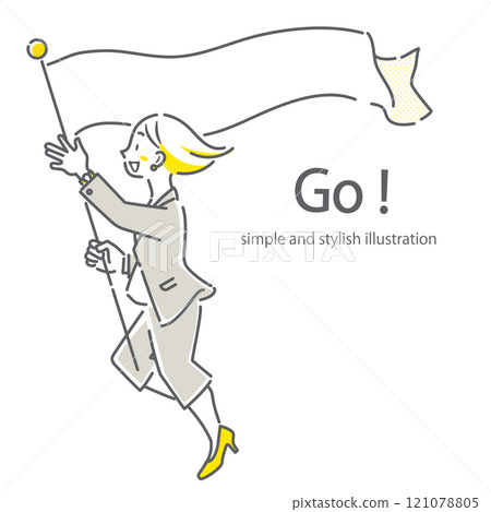 一位女性領導者領導業務團隊的簡單時尚的線條畫插圖 121078805