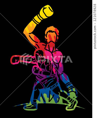 Colorful Graffiti Boxing Sport Boxer Fighting Mix Action Cartoon Graphic Colorful Graffiti Boxing Sport Boxer Fighting Mix Action Cartoon Graphic 121078928