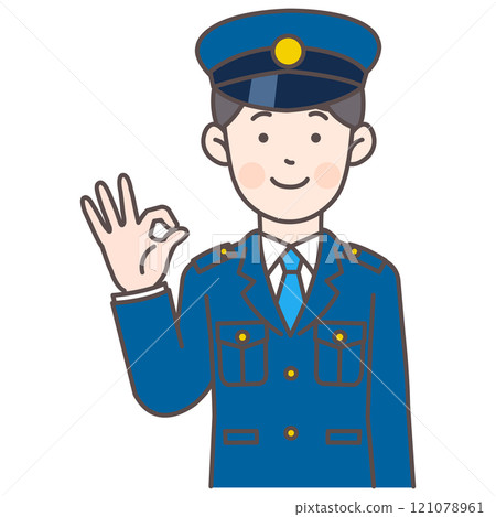 Upper body illustration of a police officer giving an OK sign 121078961