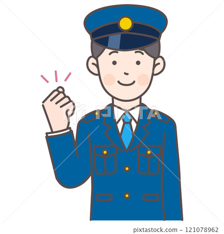 Upper body illustration of a police officer posing his fist Upper body illustration of a police officer posing his fist 121078962