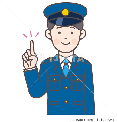 Upper body illustration of a police officer pointing Upper body illustration of a police officer pointing 121078964