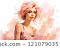 Portrait of a young woman with pink hair 121079035