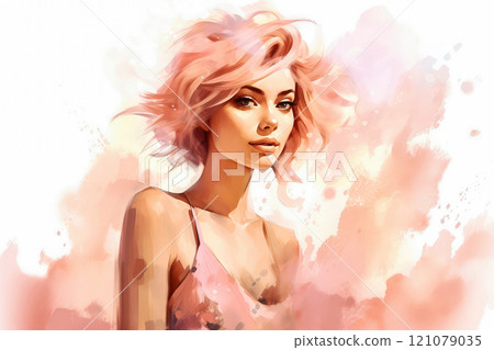 Portrait of a young woman with pink hair Portrait of a young woman with pink hair 121079035