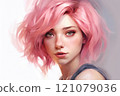 Portrait of a young woman with pink hair 121079036