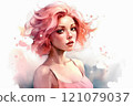 Portrait of a young woman with pink hair 121079037