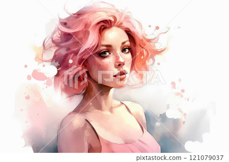Portrait of a young woman with pink hair Portrait of a young woman with pink hair 121079037