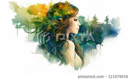 Portrait woman with plants and leaves Portrait woman with plants and leaves 121079038