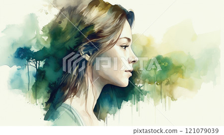 Portrait woman with plants and leaves Portrait woman with plants and leaves 121079039