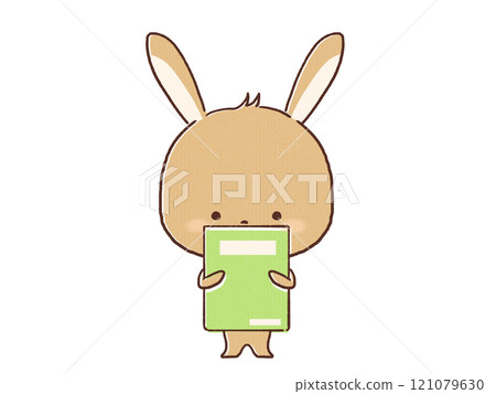 一隻兔子拿著筆記本站著的插圖 一隻兔子拿著筆記本站著的插圖 121079630