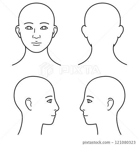 Face, front, back, left and right, black and white 121080323