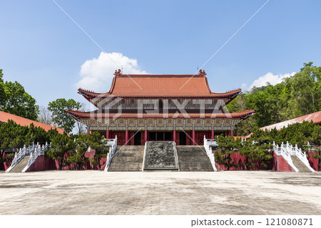 Building view of the Qishan(Cishan) Confucius Temple in Kaohsiung City, Taiwan is a building resembling a palace in northern China. 121080871