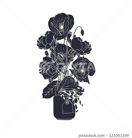 Black silhouette of orchid flower isolated on white 121081299
