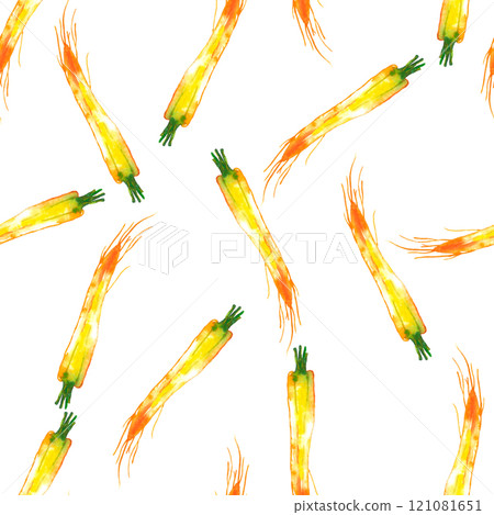 Watercolor vegetable carrot pattern, juicy fresh. Watercolor illustration 121081651