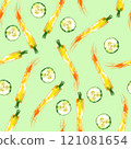 Watercolor vegetable carrot, cucumber pattern, juicy fresh. Watercolor illustration 121081654