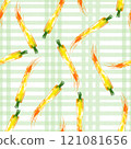Watercolor vegetable carrot pattern on cage background, juicy fresh. Watercolor illustration 121081656