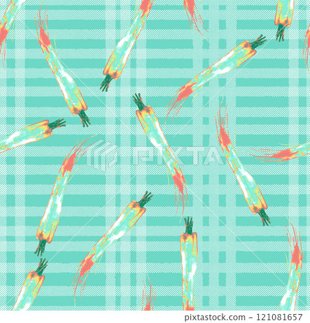Watercolor vegetable carrot pattern on cage background, juicy fresh. Watercolor illustration 121081657