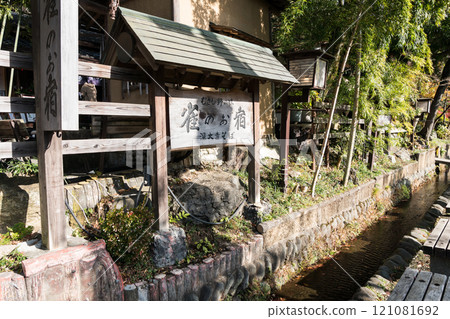 深大寺蕎麥麻雀旅館的招牌，晴朗的冬日天空，東京調布市深大寺元町 121081692