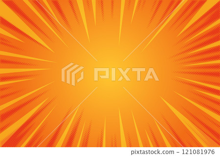 Sunburst background vector illustration. Yellow sunny rays. Retro star light with halftone. Comic abstract wallpaper. 121081976