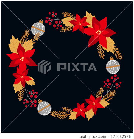 Poinsettia Christmas wreath illustration frame Poinsettia Christmas wreath illustration frame 121082526