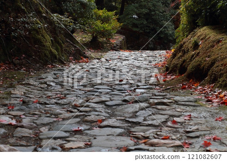 Stone pavement in the ancient capital, moist after the rain 121082607