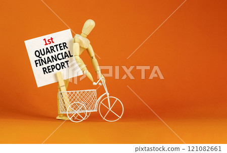 1st quarter financial report symbol. Concept words 1st quarter financial report on beautiful white paper. Beautiful orange background. Business 1st quarter financial report concept. Copy space. 121082661