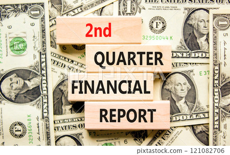 2nd quarter financial report symbol. Concept words 2nd quarter financial report on beautiful wooden blocks. Beautiful dollar background. Business 2nd quarter financial report concept. Copy space. 121082706