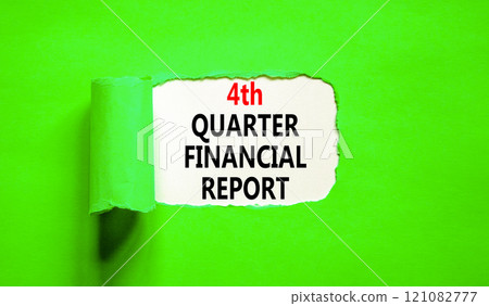4th quarter financial report symbol. Concept words 4th quarter financial report on beautiful white paper. Beautiful green background. Business 4th quarter financial report concept. Copy space. 121082777