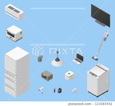 A set of 14 isometric illustrations of household electrical appliances (with title column) 121083542